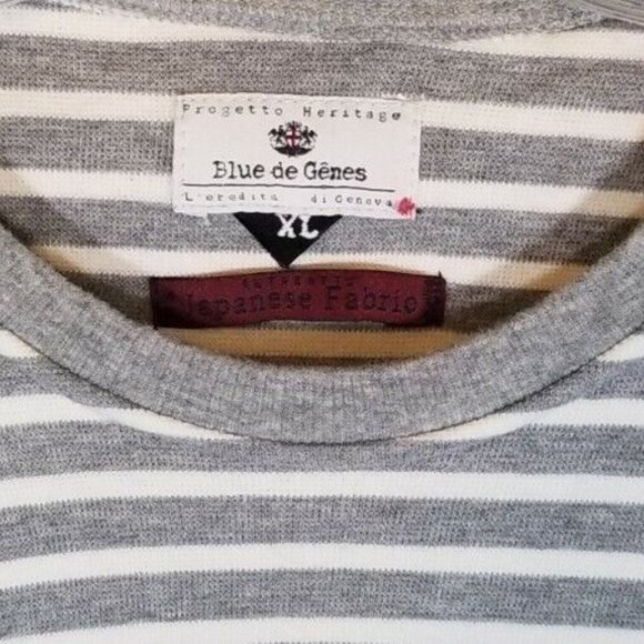 Blue de Genes Striped Sweater Men L/XL Gray White Saitama Japan Sweatshirt - Picture 3 of 10